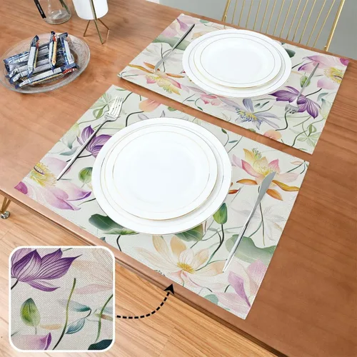 Miniatura 2 de Personalizado Bangladesh Water Lily Belleza Flores Configuración de mesa para mesa de comedor Decoración Cena Impermeable Manteles individuales