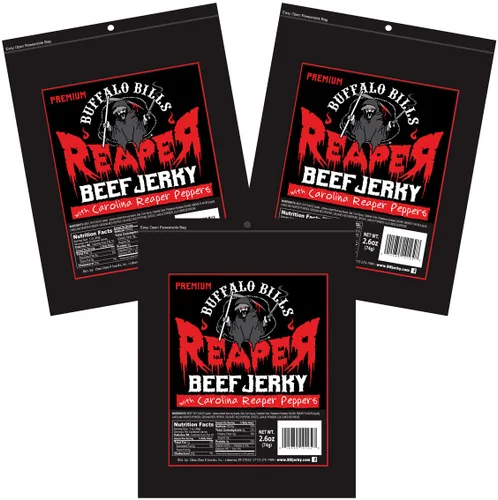 Buffalo Bills 2.6oz Reaper Beef Jerky paquete de 3 (carne seca hecha con pimientos Carolina Reaper)