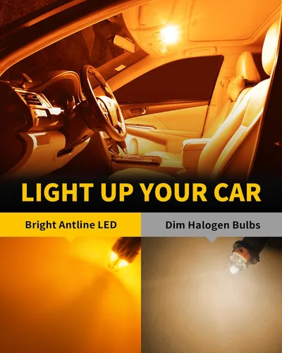 Miniatura 3 de Antline BA9S BA9 1895 1891 53 57 47830 64111 3893 Bombilla LED amarillo ámbar, superbrillante Canbus libre de errores, 12 voltios de repuesto