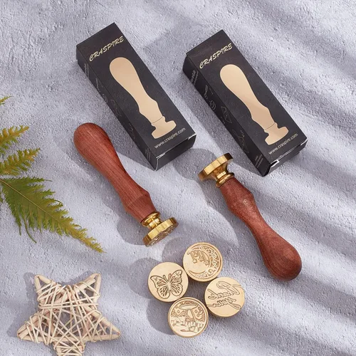 Miniatura 38 de CRASPIRE Sello de cera de fase lunar, sello mágico de sellado de círculo de cobre, cabeza de sello de latón extraíble retro con mango de madera