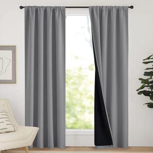 Miniatura 32 de NICETOWN Cortinas blancas 100% opacas, 2 capas gruesas completamente opacas con bolsillo para barra, cortinas aislantes térmicas para Blanco puro