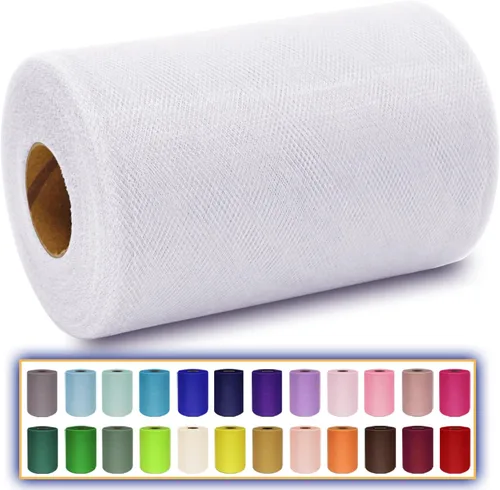 Miniatura 13 de Rollo de tela de tul azul agua de 6 pulgadas x 300 pies (100 yardas), cinta de tul mate cinta de red malla carrete para DIY falda tutú lazo de boda