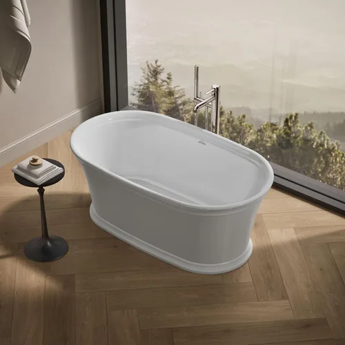 Miniatura 2 de KOHLER K-8332-0 Memoirs - Bañera independiente de 60 x 34 pulgadas, bañera de remojo independiente, desagüe ranurado y grifo central, color blanco