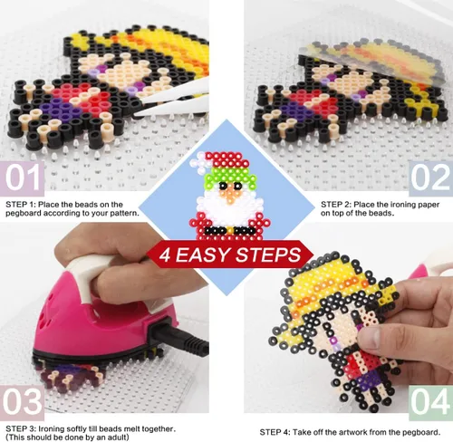 Miniatura 5 de 23,000 piezas Kit de Cuentas Fusibles para Manualidades Infantiles, Juego de 30 Colores con 3 Tableros de Conexión, 5 Papeles de Planchado, 10