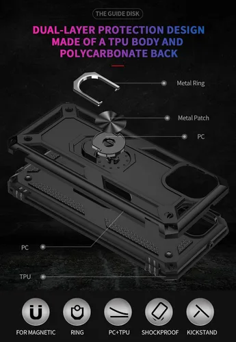 Miniatura 5 de DINGXIN Funda para Galaxy A03, funda para teléfono Samsung A03, [grado militar] soporte de anillo de metal para montaje en automóvil, funda Negro