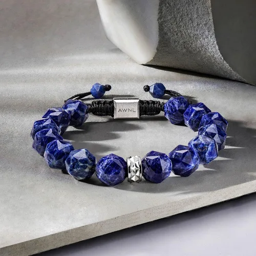 Miniatura 2 de AWNL Men's Beaded Bracelet with Sterling Silver Charm Adjustable Drawstring 10mm Sodalite Red Tiger's Eye Natural Gemstone, 5.9''-7.5