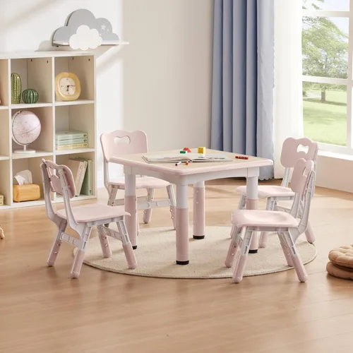 Miniatura 6 de GITAWUSA Juego de mesa y sillas de estudio para niños, juego de mesa y silla ajustables en altura para niños de 3 a 8 años, mesa de arte para niños