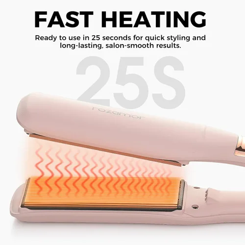 Miniatura 3 de Rozamor Plancha plana de titanio de 1.7 pulgadas de ancho con calor instantáneo para todo tipo de cabello, plancha plana de doble voltaje