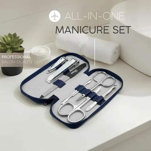 Miniatura 2 de Set de manicura Solingen hecho en Alemania - Juego exclusivo de 7 piezas de cortauñas para dedos de manos y pies para mujeres y hombres en estuche