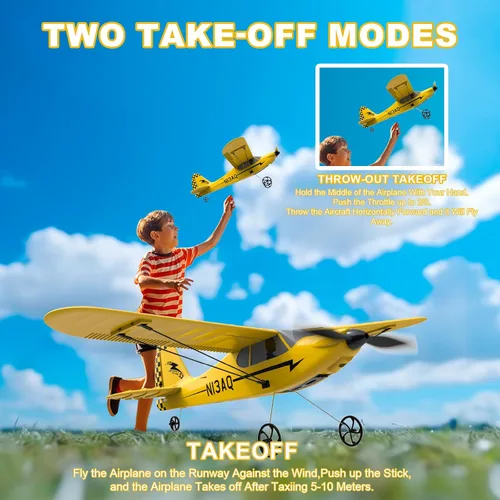 Miniatura 7 de Avión RC de 82.4 °F con control remoto de 3 canales, entrenador de avión deportivo Cub S2 con protector de hélice y sistema de estabilización