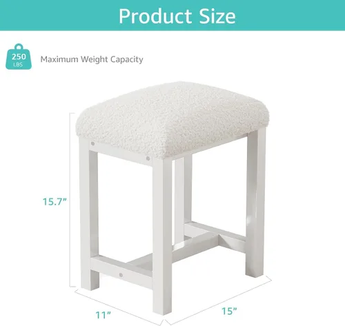 Miniatura 2 de Taburete pequeño de piel sintética de peluche, bonitos taburetes de tocador con cojín, silla de maquillaje blanca para espacios pequeños, sala