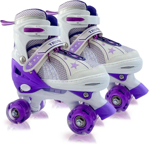 Adjustable Kids Roller Skates for Girls and Boys Ages 3-5 5-8 8-12, All 8 Wheels of Girl's Skates Shine, Safe and Fun Illuminating for Outdoor
