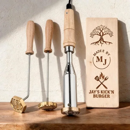 Miniatura 2 de STAMTECH Hierro de marcar para madera – Hierro de marcar de metal personalizado duradero, sellos de cuero, sellos de boda, hierro de marcar