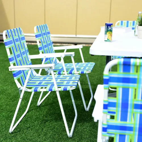 Miniatura 9 de COSTWAY 6pcs silla de playa plegable camping césped cincha silla ligera 1 posición (azul)