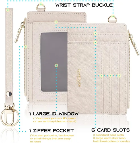 Miniatura 5 de Cartera delgada para mujer con bloqueo RFID para tarjetas de crédito, porta tarjetas tipo pulsera con cremallera para identificación, cartera