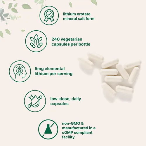 Miniatura 3 de Micro Ingredients Orotato de litio de 5 mg, 240 cápsulas vegetarianas 5 mg por porción Mineral de rastro de litio elemental Forma estable