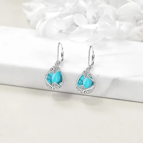 Miniatura 80 de Aretes colgantes con forma de lágrima de filigrana de piedra lunar de plata de ley 925 con cierre de palanca para mujer, regalos de joyería