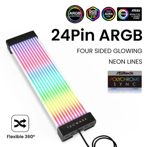 Miniatura 2 de TECWARE Kit de cubierta de cable RGB Flex Compatible con placa base de 24 pines y GPU de 8 pines/16 pines Extensión de cable PSU ARGB