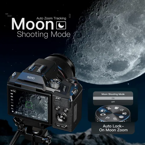 Miniatura 2 de Cámara digital de 8K y 64MP para fotografía, zoom de 48X (óptico 16X + 3X digital) con modo luna, pantalla abatible de 180°, WiFi, micro HDMI