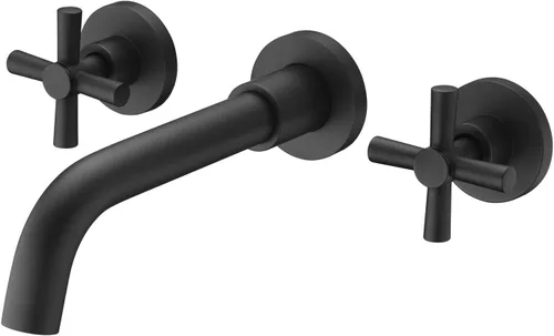 Miniatura 8 de Grifo de baño de latón cepillado para montaje en pared, dos asas cruzadas y válvula empotrada incluida, SUMERAIN Oro cepillado