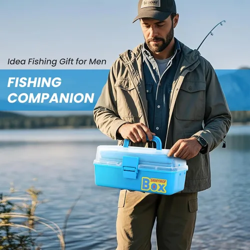 Miniatura 6 de Kit profesional de caja de aparejos de pesca de 3 capas con juego de accesorios, incluyendo señuelos de agua salada y agua dulce, herramientas, Caja