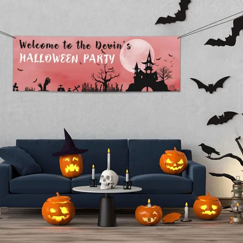 Miniatura 11 de Cartel personalizado de Feliz Halloween para fiesta, añade tu texto en la pancarta, decoraciones de Halloween personalizadas para interiores