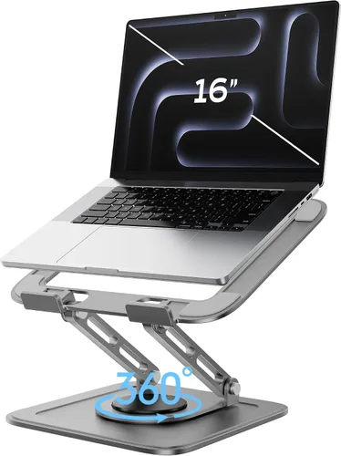 Miniatura 8 de LOXP Soporte ajustable para laptop, soporte para computadora con base giratoria de 360°, soporte ergonómico para computadora portátil