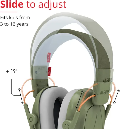 Miniatura 3 de Alpine Muffy Kids - Protección auditiva - Certificado CE y ANSI - Ajustable para edades de 3 a 16 años - Auriculares con cancelación de ruido - Verde