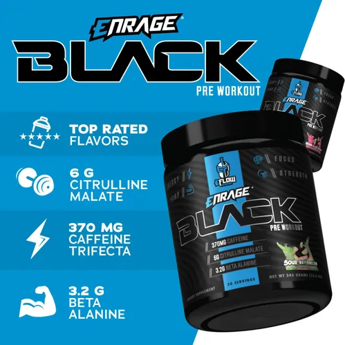 Miniatura 3 de eFlow Nutrition Enrage Black - Suplemento de preentrenamiento de alto estimulante, polvo de preentrenamiento para aumentar la energía, las bombas