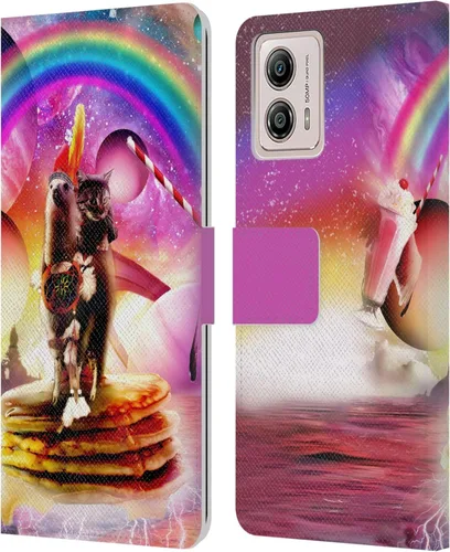 Head Case Designs Officially Licensed Random Galaxy Cat & Electric Pancakes Space Llama Leather Book Wallet Case Cover Compatible with Motorola Moto