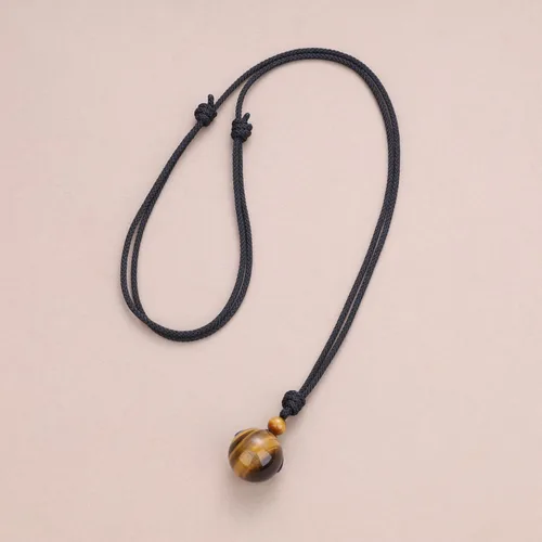 Miniatura 6 de COAI Collar con colgante de piedra de obsidiana brillante de plata con cuentas redondas
