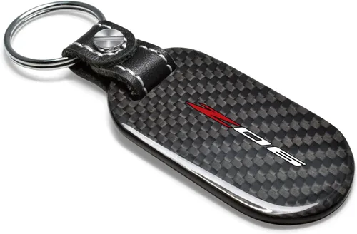 Miniatura 2 de iPick Image Llavero de estilo de etiqueta de fibra de carbono negro real para Chevrolet Corvette C8 Z06, con licencia oficial, Negro