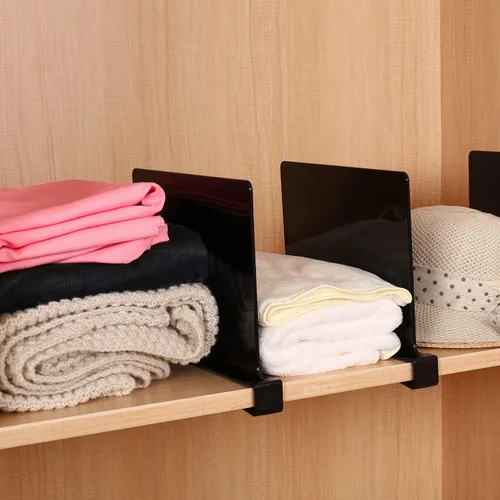Miniatura 6 de Sooyee Paquete de 8 separadores de estantes acrílicos negros, perfectos para armarios, cocina, dormitorio, organización de estanterías para Violeta