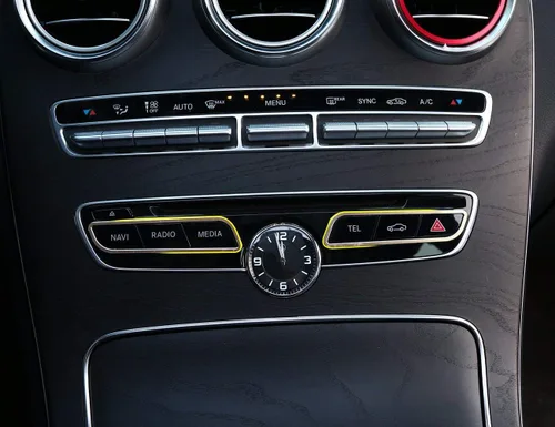 Miniatura 3 de YIWANG Aluminum Alloy Central Control Features Decorative Frame Button Trim 2pcs for Mercedes Benz W205 C-Class 2015 2016 E Class W213 E200l Gold