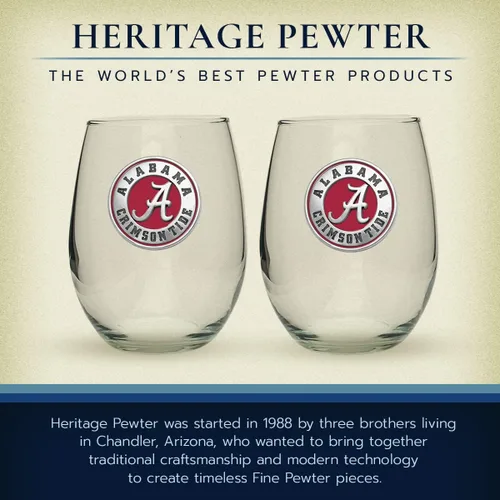 Miniatura 5 de Heritage Pewter Alabama - Juego de 2 copas de agua de vidrio sin tallo, copas de agua de 15 onzas, vidrio de peltre hecho por expertos