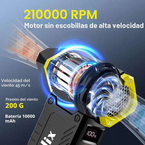 Miniatura 2 de Soplador de Aire Comprimido, 210000 RPM, Soplador de Aire Eléctrico Ajustable de 8 Velocidades con Pantalla LED, Soplador de Aire Recargable