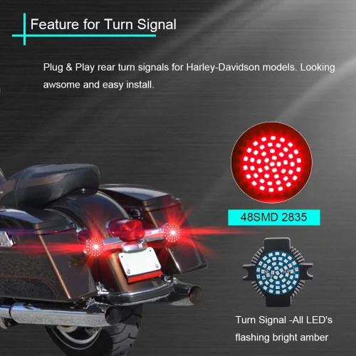 Miniatura 2 de SUNPIE Luces LED para Motocicleta Intermitentes Luz de Reversa 1156 Rojo Compatible con Harley Davidson Electra Glide Road King Heritage Softail