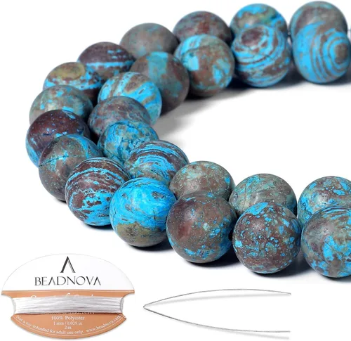 Miniatura 40 de Cuentas de ónix negro BEADNOVA con cuentas de cristal natural, piedras preciosas, redondas, sueltas, curativas de energía con cordón elástico de 01)