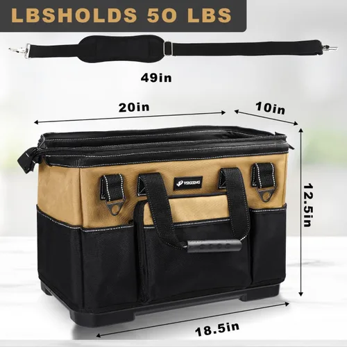 Miniatura 3 de Bolsa de herramientas grande de 20 pulgadas para hombres, resistente, bolsa de taladro, organizador de bolsa de herramientas, boca ancha