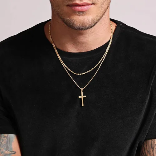 Miniatura 2 de Ursteel Cross Necklace for Men Stainless Steel Silver Black Gold Layered Rope Chain Cross Pendant Necklace Simple Jewelry Gifts Chain Necklace for