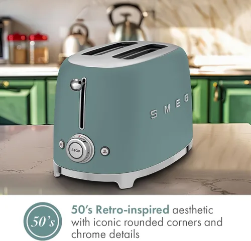 Miniatura 6 de SMEG Tostadora de 2 rebanadas con 6 ajustes preestablecidos y función de descongelación y bandeja de migas extraíble (Jade)
