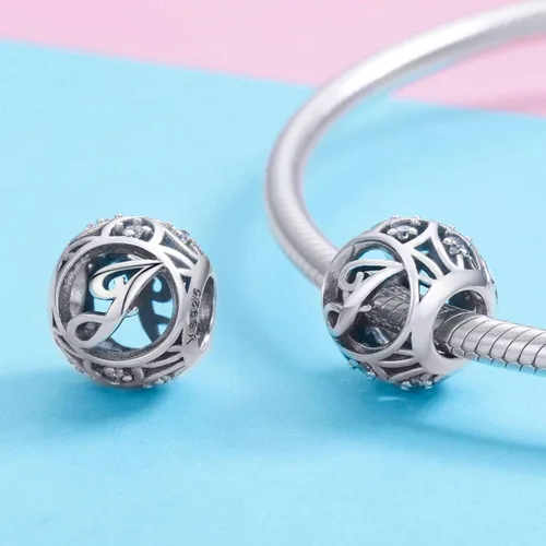 Miniatura 4 de RUKYF Dijes de letras de plata de ley 925 con inicial de la A a la Z para pulseras collares cuentas del alfabeto de circonita cúbica regalos