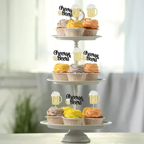 Miniatura 5 de Gyufise 24 piezas de decoración para cupcakes de Cheers and Beers - Taza de cerveza con purpurina negra para cupcakes, baby shower, cumpleaños