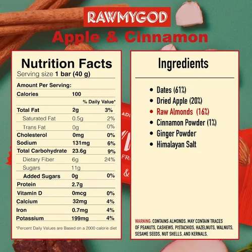 Miniatura 4 de RAWMYGOD Barras de Frutas y Nueces, Sin Gluten, Veganas, Sin Azúcar Añadida