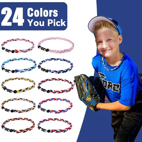 Miniatura 5 de Paquete de 12 Collares de Béisbol de 18 Pulgadas, Regalo de Equipo para Fanáticos de Béisbol, Diseño de Cuerda Tornado de Titanio Triple Trenzado