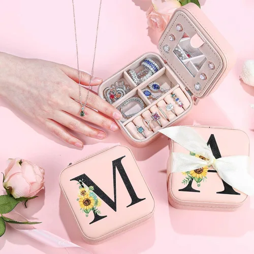 Miniatura 6 de Parima Joyero pequeño para niñas, joyero con inicial de viaje para niñas Caja organizadora de joyas pequeña Joyero de viaje organizador de joyero