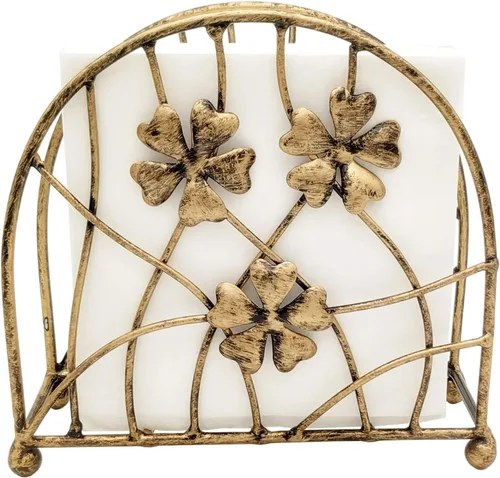 Miniatura 3 de Servilletero de mesa, diseño de pétalos y ramas florales de bronce antiguo, dispensador de pañuelos independiente