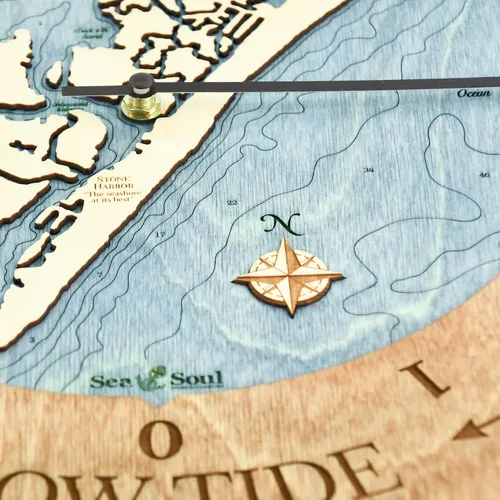 Miniatura 5 de Sea & Soul Seven Mile Island - Reloj de marea náutico de 16 pulgadas, Avalon y Stone Harbor - Reloj de marea alta con mapa de madera en 3D, regalos