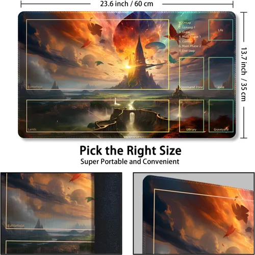 Miniatura 3 de Tapete de juego para MTG con bolsas de almacenamiento gratis, tapete de juego de 24 x 14 pulgadas TCG y alfombrillas de juego de mesa para cartas