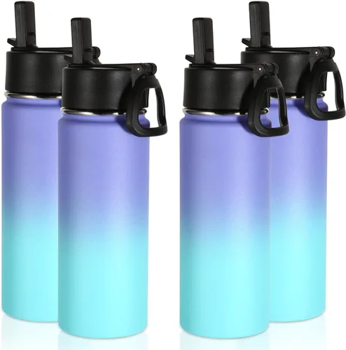 Miniatura 20 de Volhoply Paquete a Granel de 8 Botellas de Agua Aisladas de 18 Onzas, Botellas de Agua de Acero Inoxidable para Niños con Tapa con Pajita, Botella
